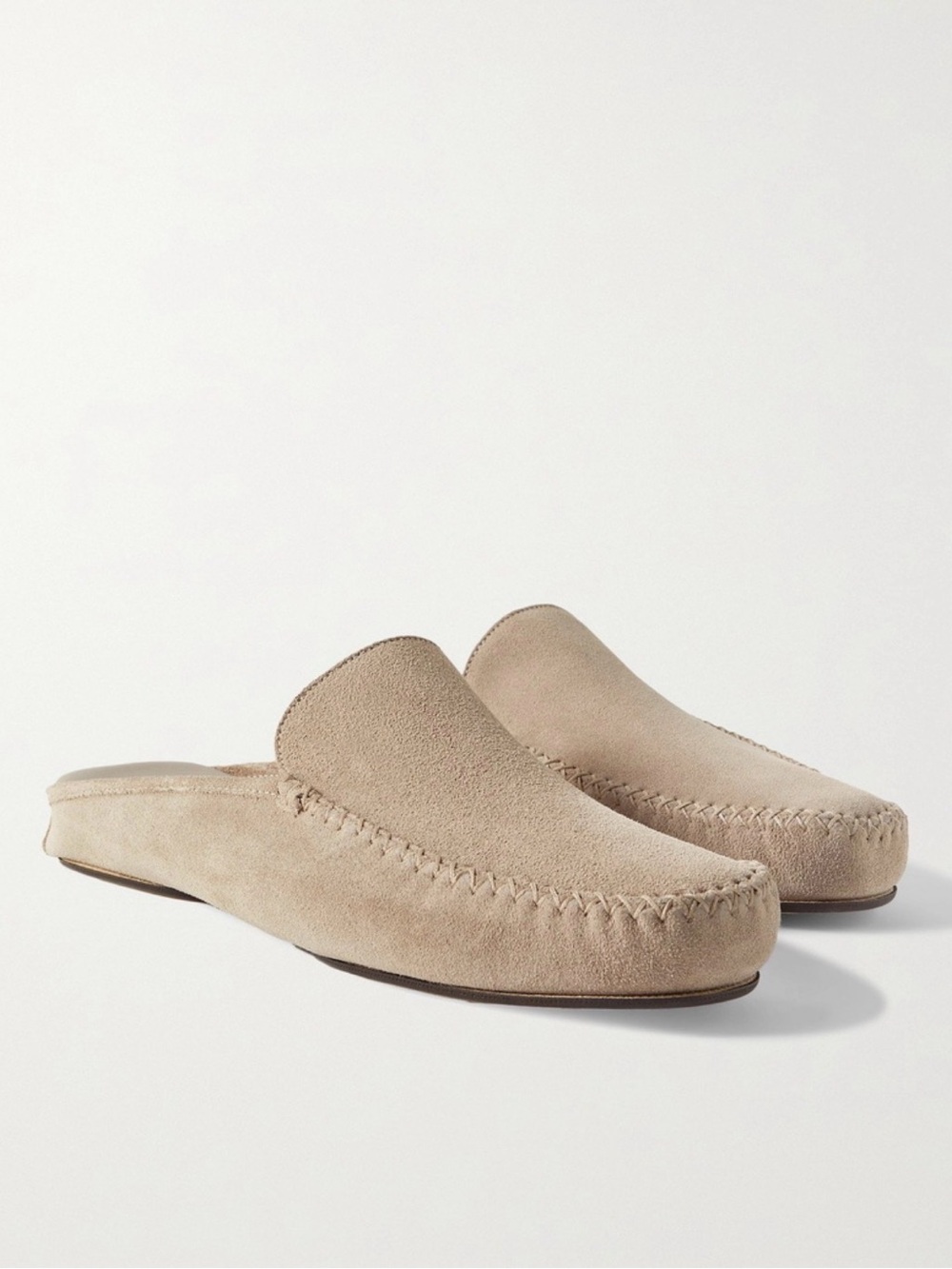 Manolo Blahnik Crawford Taupe Suede Slip-On Loafers